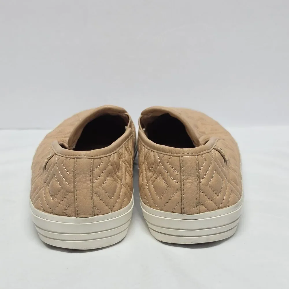 TORY BURCH Jesse Quilted Blush Nude Leather Slip On Sneakers Women's Size 9.5 M